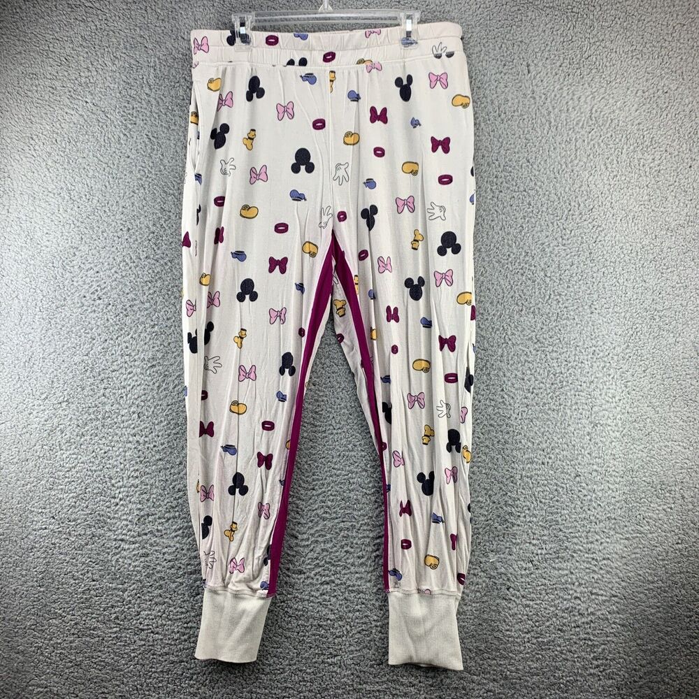 Disney Womens Pajama Pants Sz Large Mickey Minnie Banded Hem Pockets Lightweight